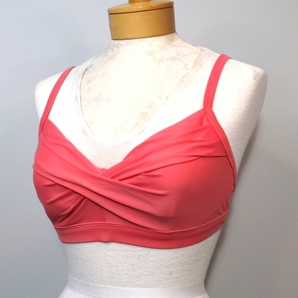 Athleta Twister Coral Pink Bikini Top 32 D/DD Twist Front Strappy Wired Lined - Picture 7 of 14